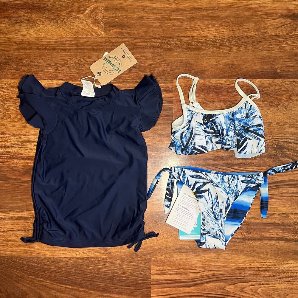 Snapper Rock Swim Bikini Flutter Rash Guard Blue/white Ombré